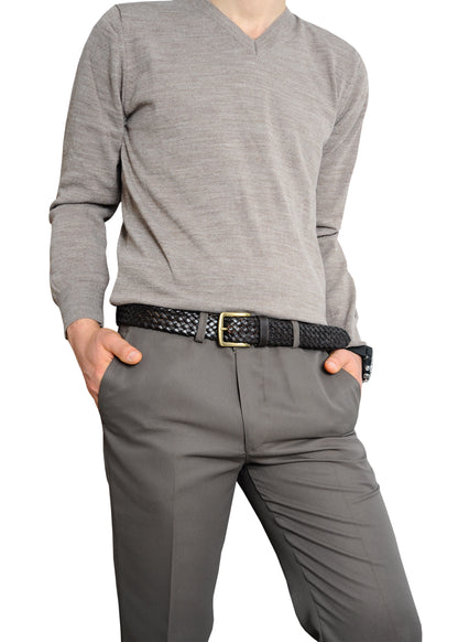 Galata Dark Brown Plaited Leather Men Belt
