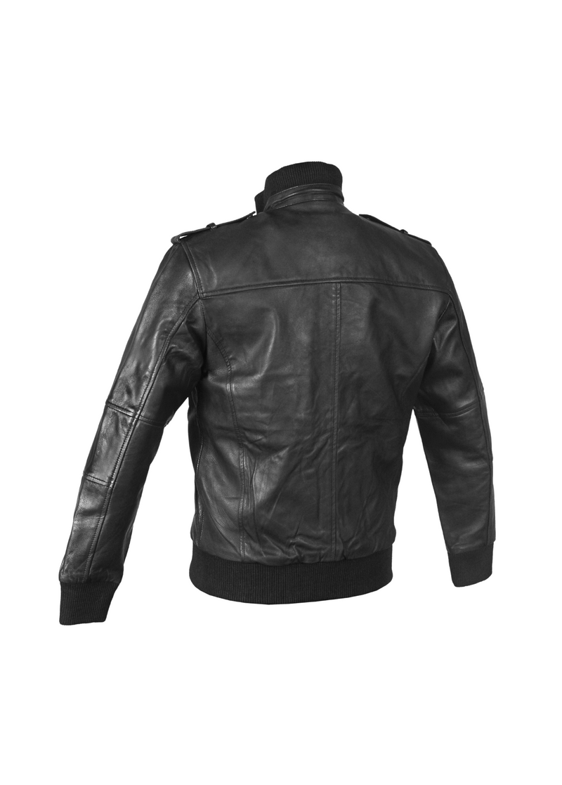 Mens Genuine Lambskin Turtleneck Black Leather Jacket