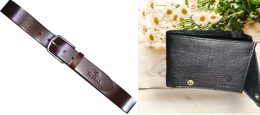 Leather Belt & Men Trendy, Casual, Formal Brown Wallet Pack of 2