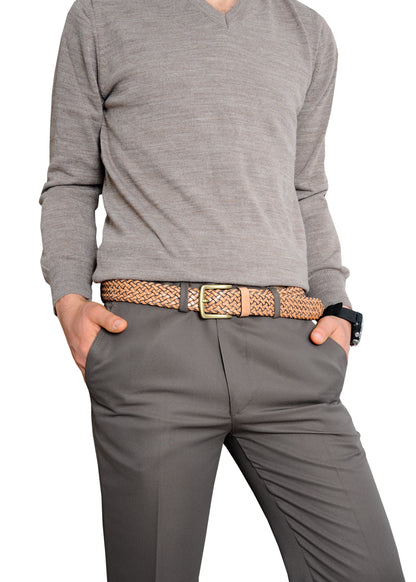 Galata Beige Plaited Leather Men Belt