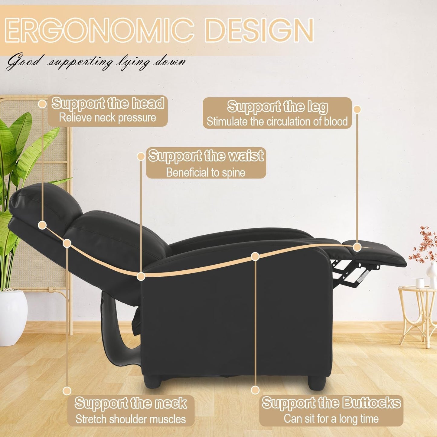 Recliner Chair Breathable Padded PU Leather Massage Single Sofa