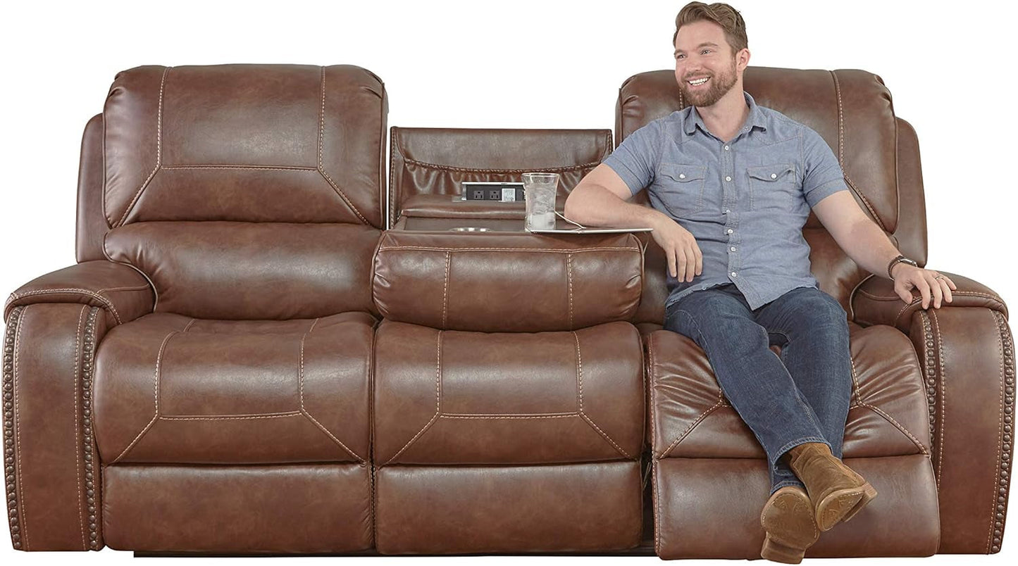 Achern Leather Air Nail Head Manual Reclining Sofa with Storage