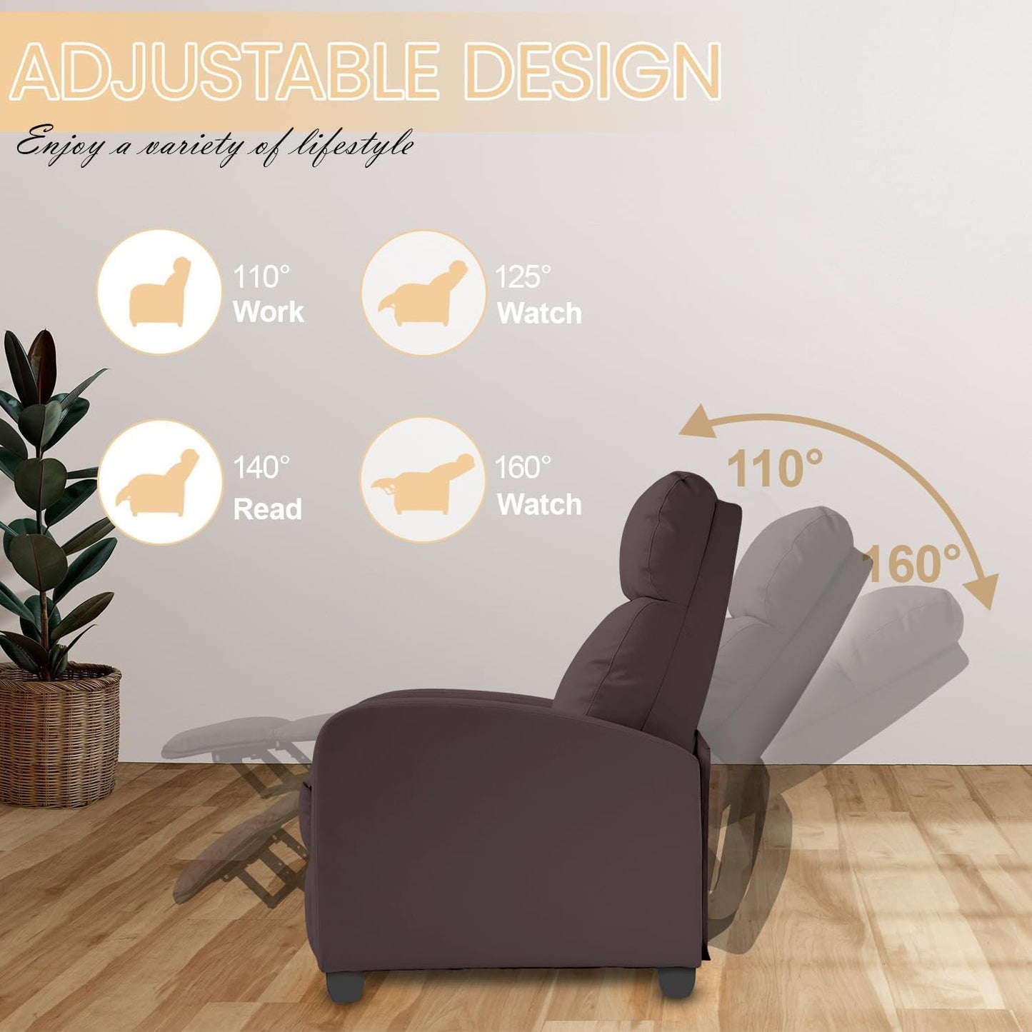 Recliner Chair Breathable Padded PU Leather Massage Single Sofa