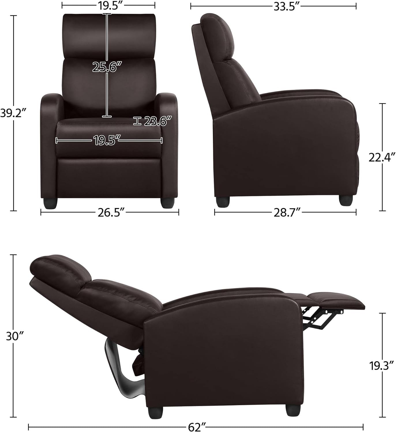 Recliner Chair Faux Leather Recliner Sofa Adjustable Modern Recliner