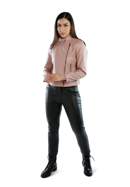 Womens Mauve Faux Leather Biker Jacket