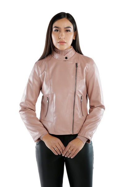 Womens Mauve Faux Leather Biker Jacket