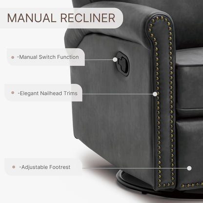 Large Leather Recliner Chair Faux Swivel Rocker for Adults Manual Sofa