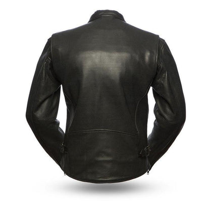 First MFG Co. Turbine Mens Black Real Cowhide Perforated Leather Motorcycle Jacket