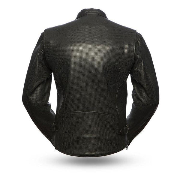 First MFG Co. Turbine Mens Black Real Cowhide Perforated Leather Motorcycle Jacket