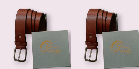 Men Black Genuine Leather Belt PACK OF 2 (Size-34) (Color-DARK BROWN)