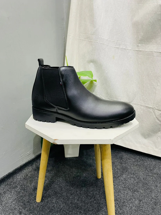 Leather Cushioned Insole Chelsea Boots  (Size-UK-7) (Color-BLACK)