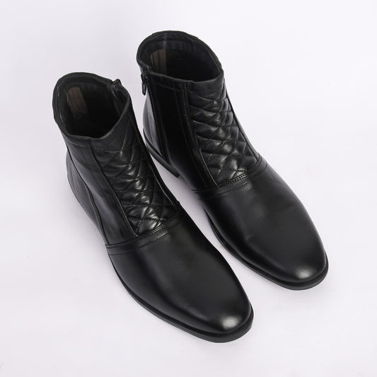 Men's Black Genuine Leather Quilted Ankle Boots (Size-8K)