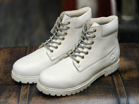 Men Faux Leather Lace-up Boots  (Size-UK-6) (Color-WHITE)