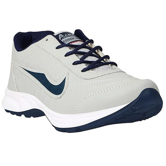 Men's Faux Leather Light Weight Running Shoes (Size-UK-6) (Color-GREY)