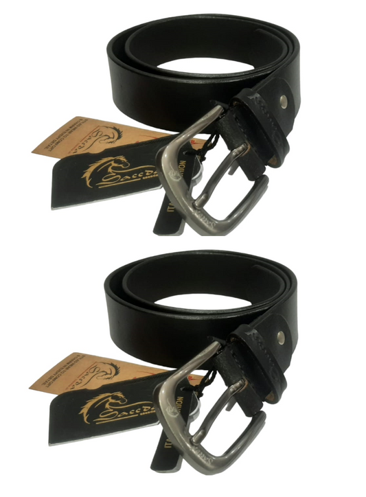 Men Black Genuine Leather Belt PACK OF 2 (Size-30) (Color-BLACK)
