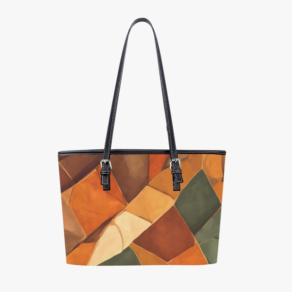 Large Leather Tote Bag for Women, Rustic Abstract Illustration