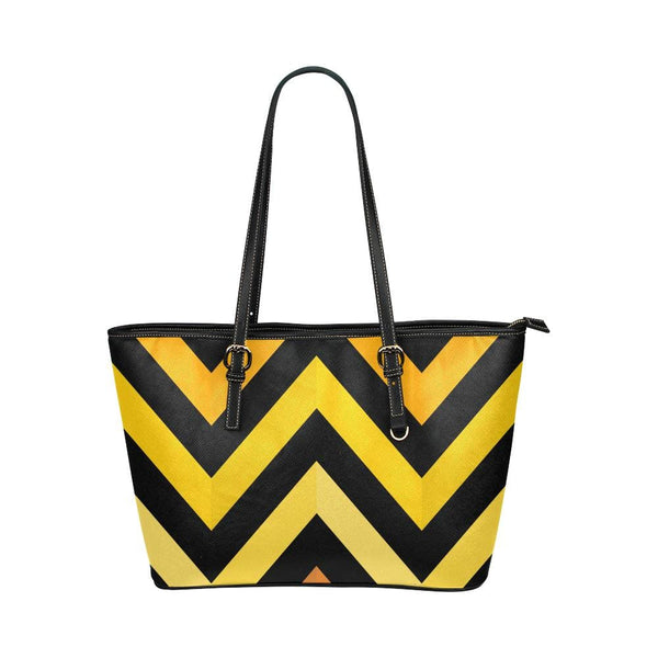 Large Leather Tote Shoulder Bag - Black and Yellow Herringbone Handbag