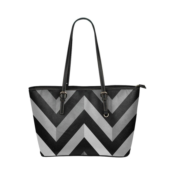 Large Leather Tote Shoulder Bag - Grey and Black Herringbone Handbag