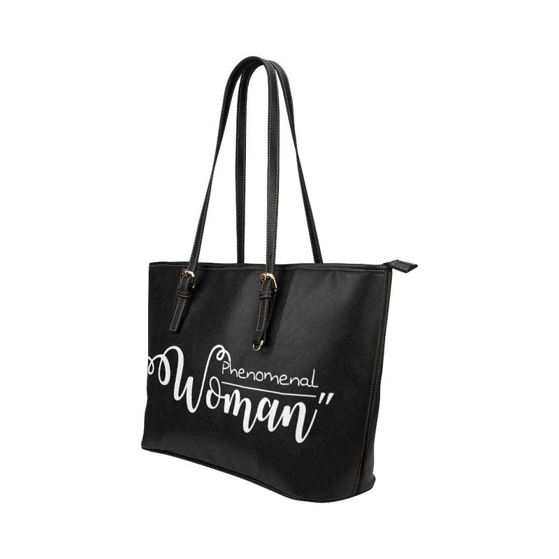 Large Leather Tote Shoulder Bag - Phenomenal Woman Handbag Black/white