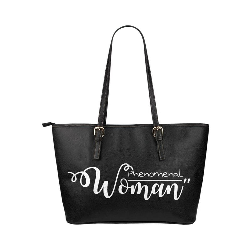 Large Leather Tote Shoulder Bag - Phenomenal Woman Handbag Black/white