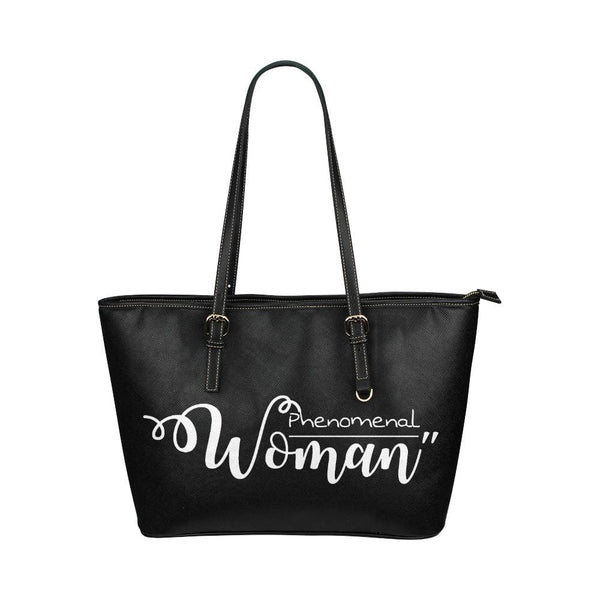 Large Leather Tote Shoulder Bag - Phenomenal Woman Handbag Black/white