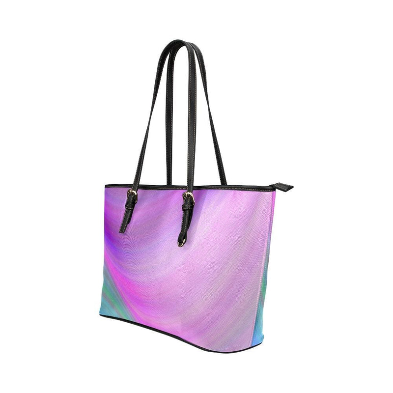 Large Leather Tote Shoulder Bag - Pink and Blue Gradient Handbag