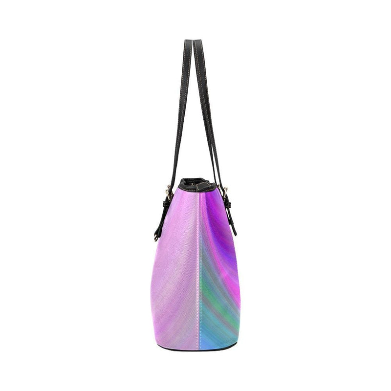 Large Leather Tote Shoulder Bag - Pink and Blue Gradient Handbag