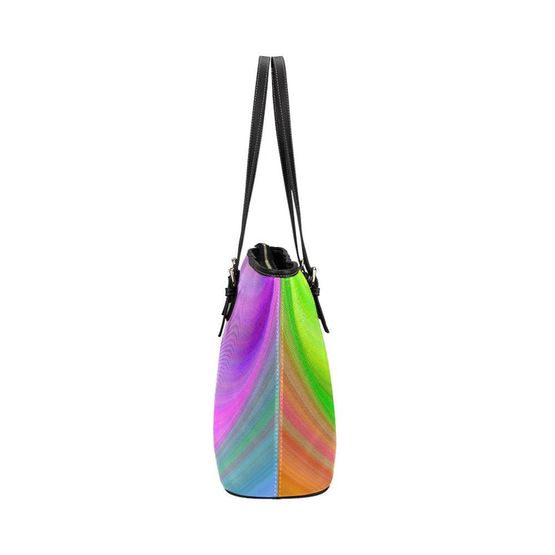 Large Leather Tote Shoulder Bag - Pink and Green Gradient Handbag