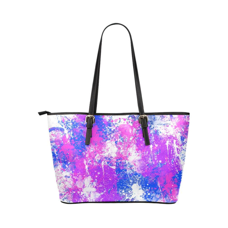 Large Leather Tote Shoulder Bag - Purple Paint Splatter Handbag