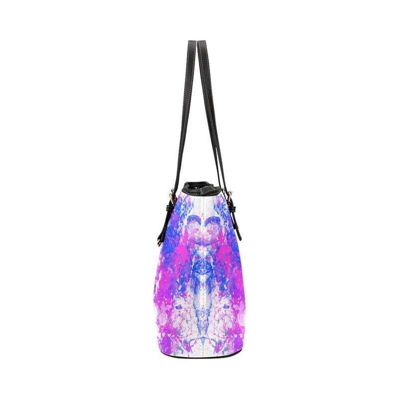 Large Leather Tote Shoulder Bag - Purple Paint Splatter Handbag