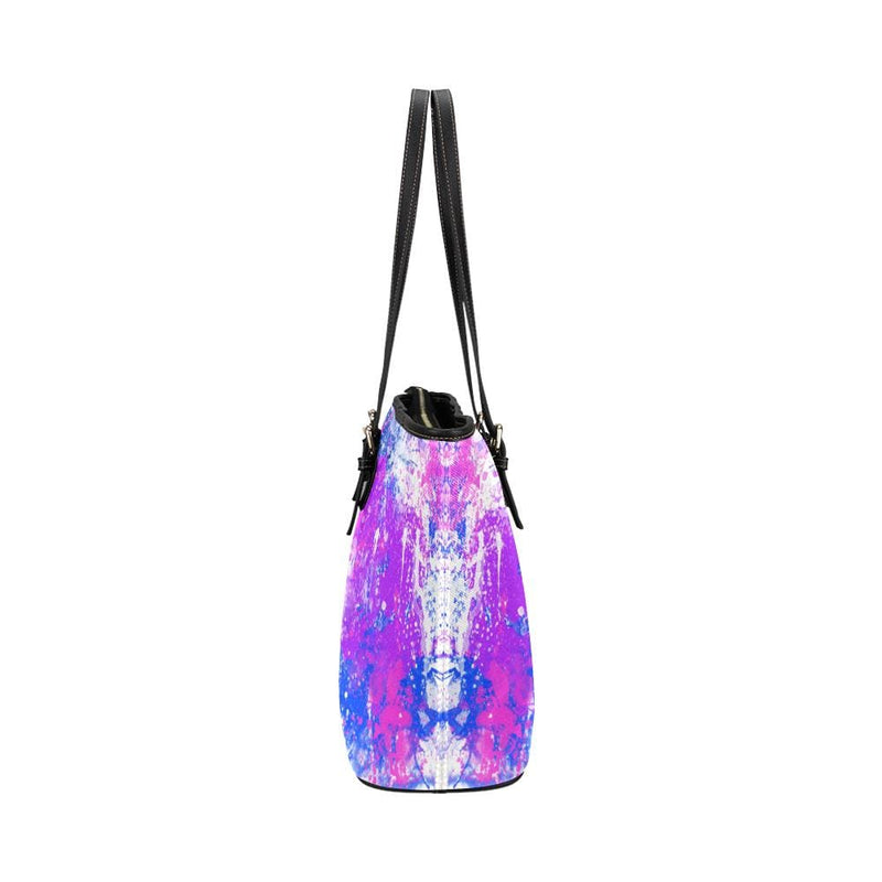 Large Leather Tote Shoulder Bag - Purple Paint Splatter Handbag