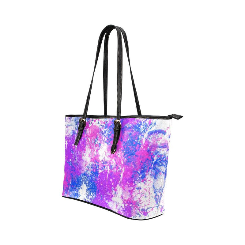 Large Leather Tote Shoulder Bag - Purple Paint Splatter Handbag