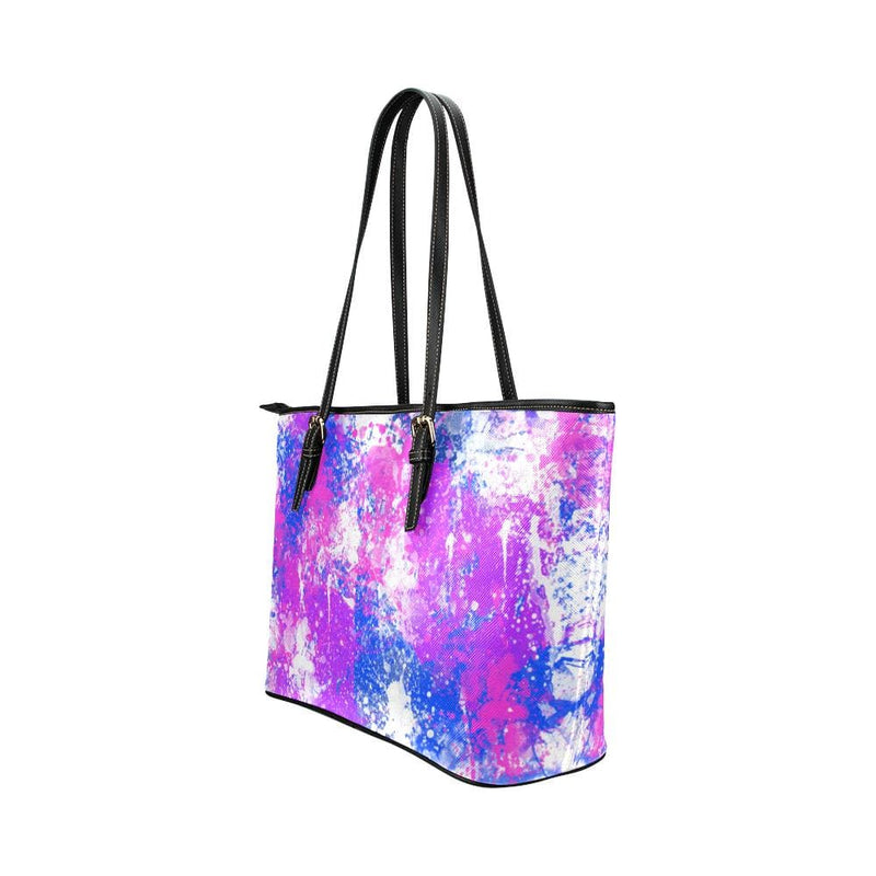 Large Leather Tote Shoulder Bag - Purple Paint Splatter Handbag