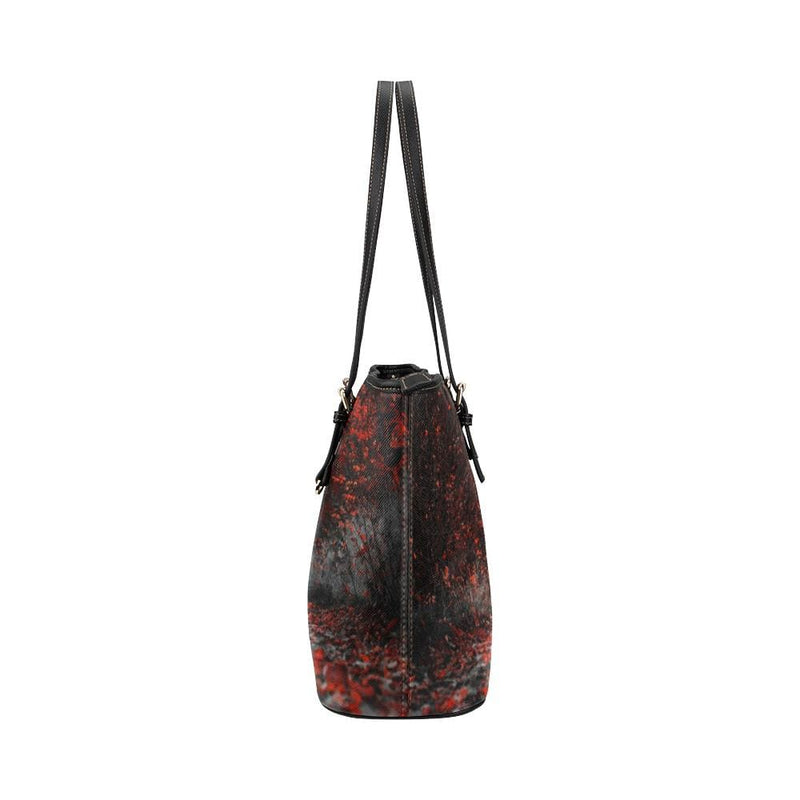 Large Leather Tote Shoulder Bag - Red Autumn Forest Handbag