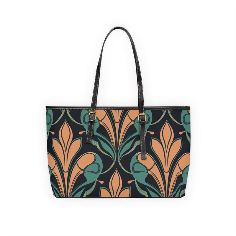 Large Leather Tote Shoulder Bag, Retro Vintage Print