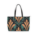 Large Leather Tote Shoulder Bag, Retro Vintage Print