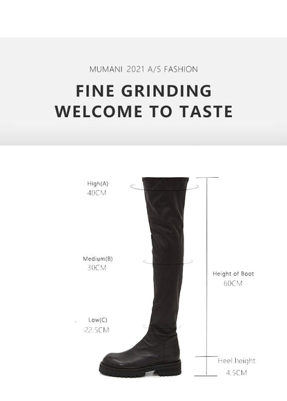 Woman‘s Over The Knee Boots Genuine Leather Zipper Elasticity