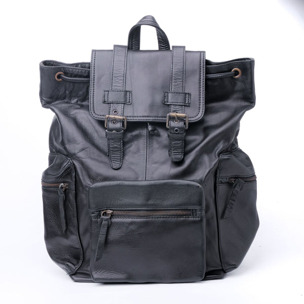 Leather Backpack Travel Laptop Office Bag- Granite Black