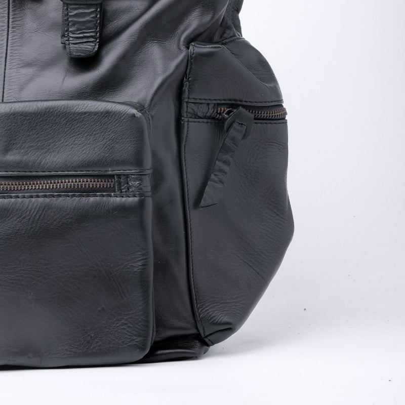 Leather Backpack Travel Laptop Office Bag- Granite Black