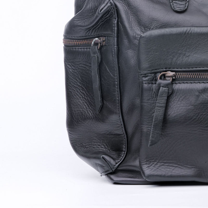 Leather Backpack Travel Laptop Office Bag- Granite Black