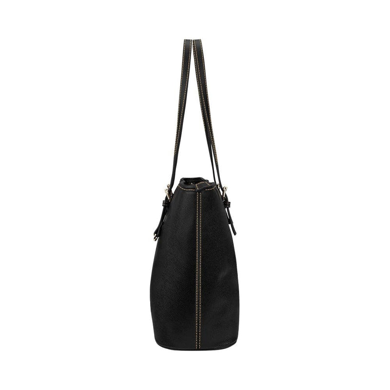 Large Leather Tote Shoulder Bag - Solid Black