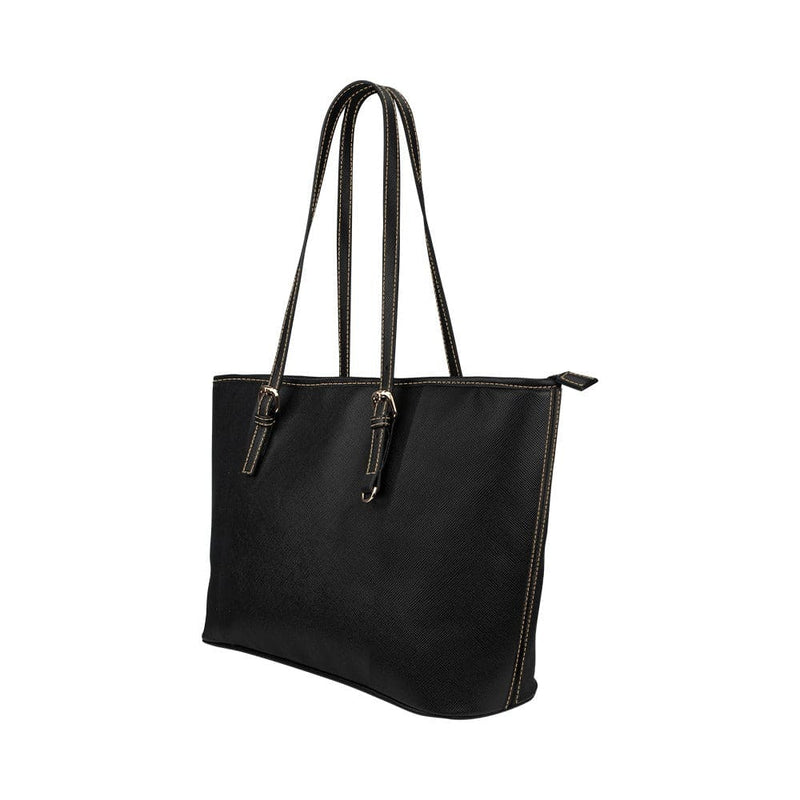 Large Leather Tote Shoulder Bag - Solid Black