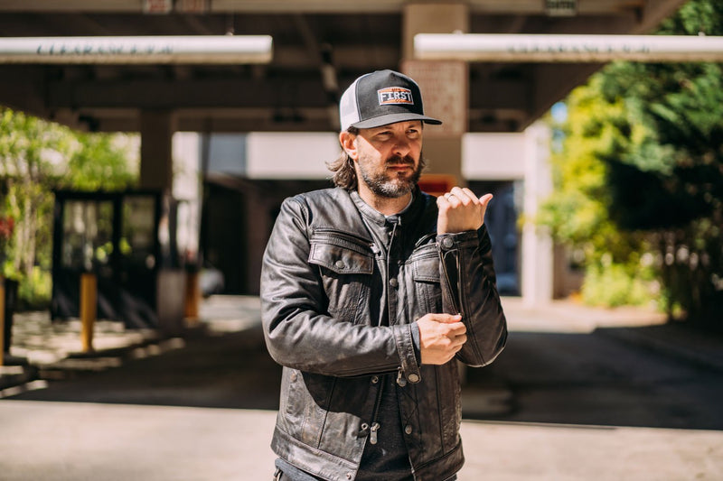 First MFG Co. Vendetta Mens Black Motorcycle Real Leather Jacket