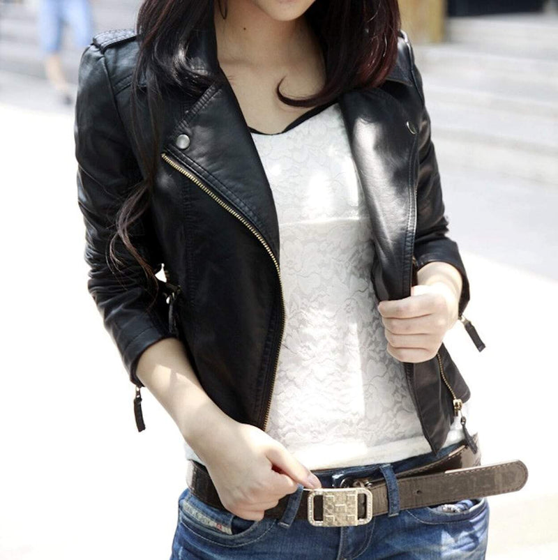 Womens Black Cropped Real Vegan Leather Jacket