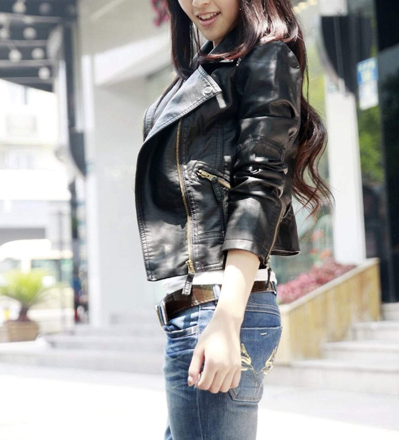 Womens Black Cropped Real Vegan Leather Jacket